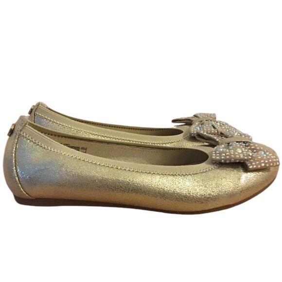Stuart Weitzman Ballet Flats Gold Crystal Bow Women's Feminine Dainty Sparkly 5 - Picture 1 of 8